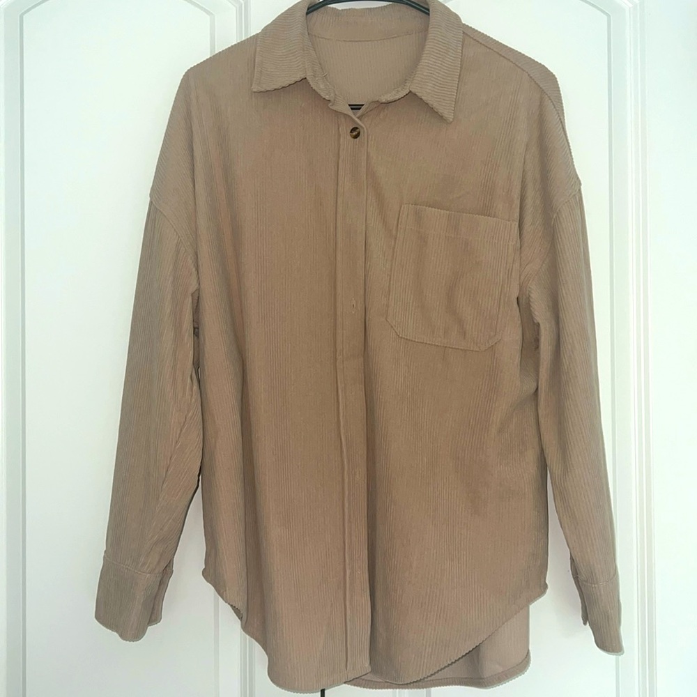 Tan corduroy shacket